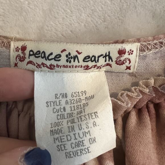 VTG Peace On Earth Top Womens Medium Sheer Floral Milkmaid Fairy Y2K Soft Girl - Picture 7 of 11